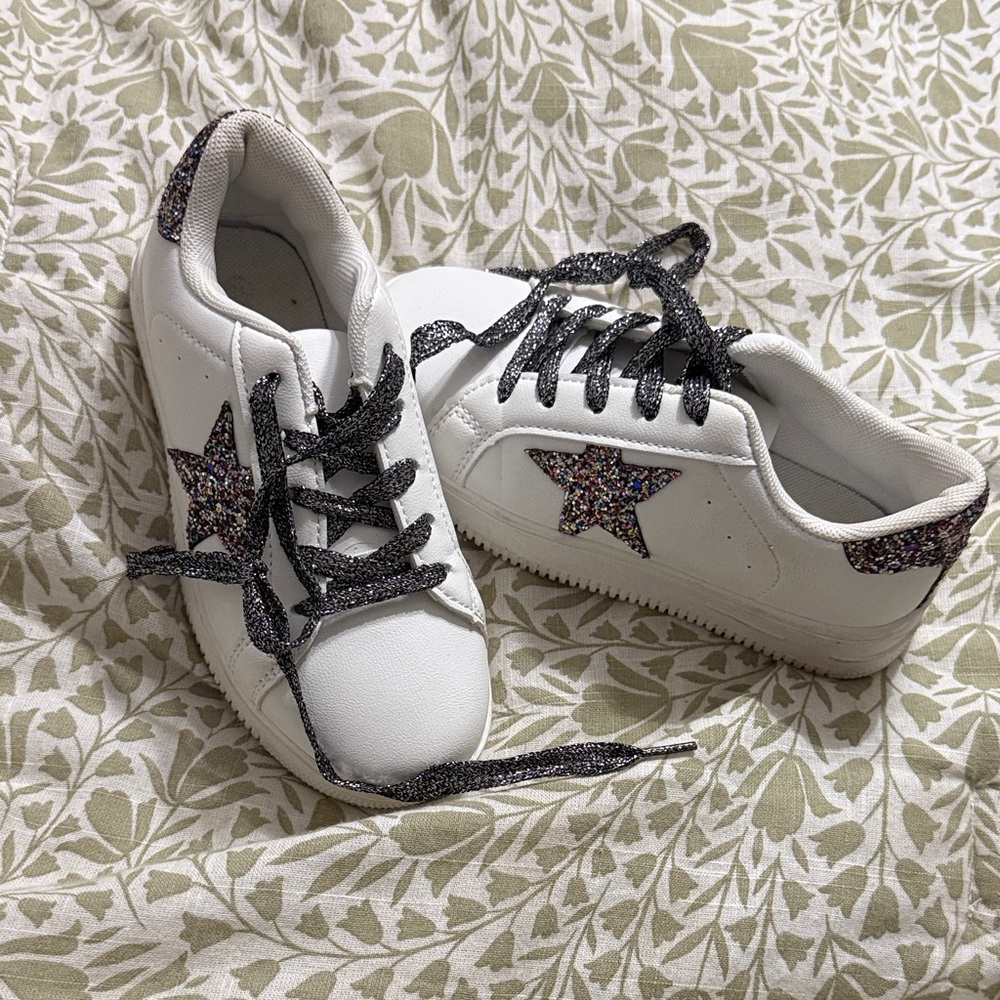 Kids Glitter Star White Sneakers